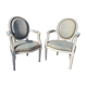 Pair of Louis XVI style medallion armchairs lacquered white