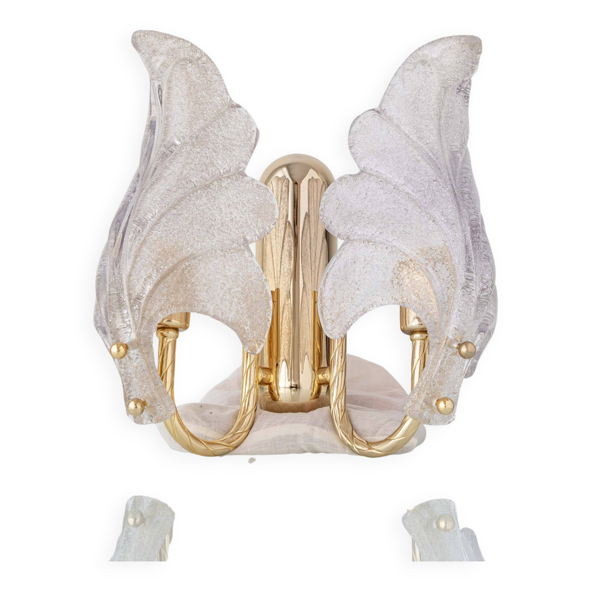 Murano Graniglia Glass Double-Leaf Brass Wall Sconce, Italy, 1960s