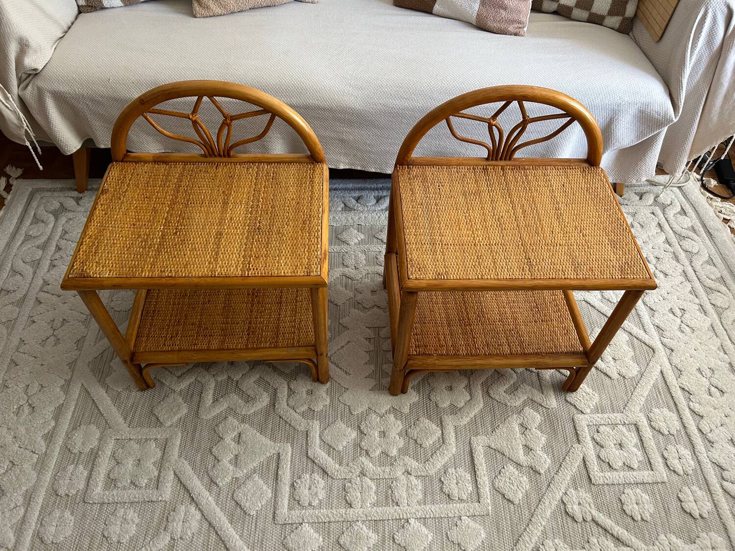 Set of two vintage rattan bedside tables