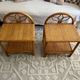 Set of two vintage rattan bedside tables