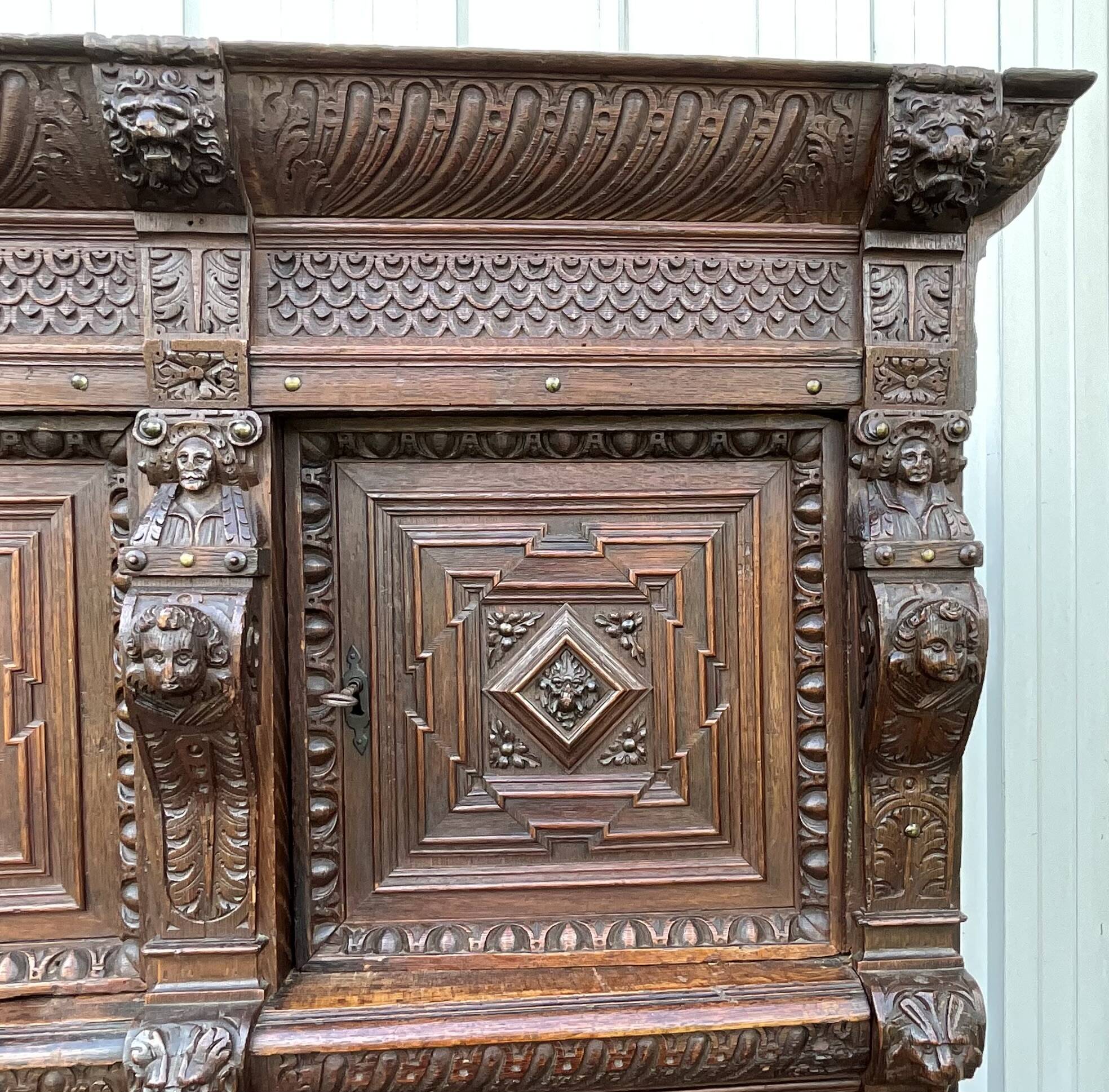 Renaissance Style Furniture in Solid Oak, Early 19th Century
