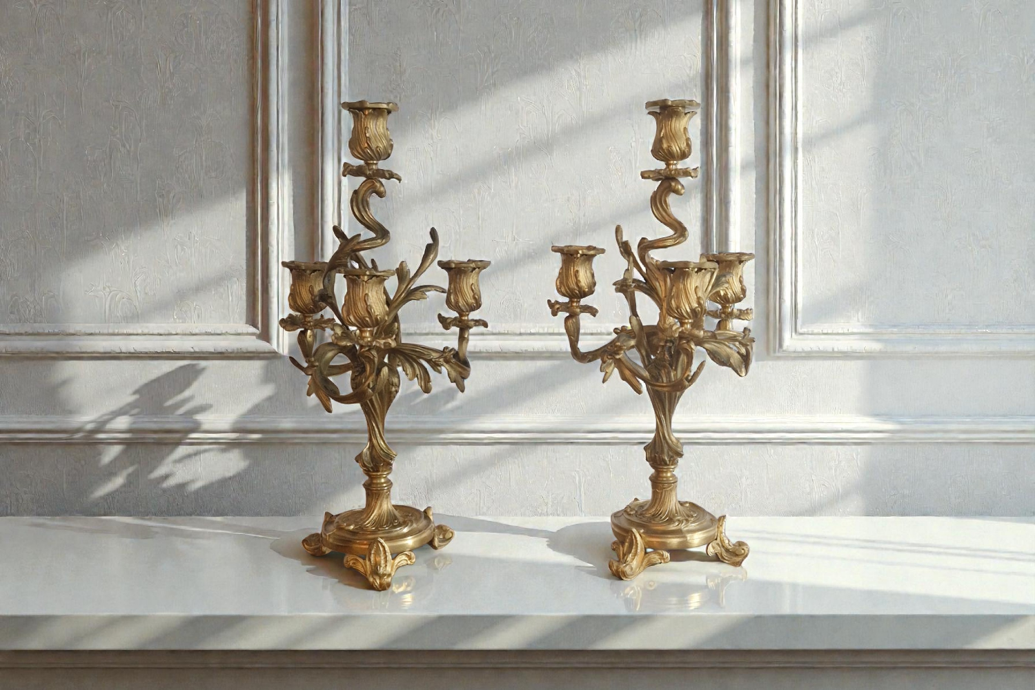 Pair of gilded bronze candelabra – Louis XV style – 19th century