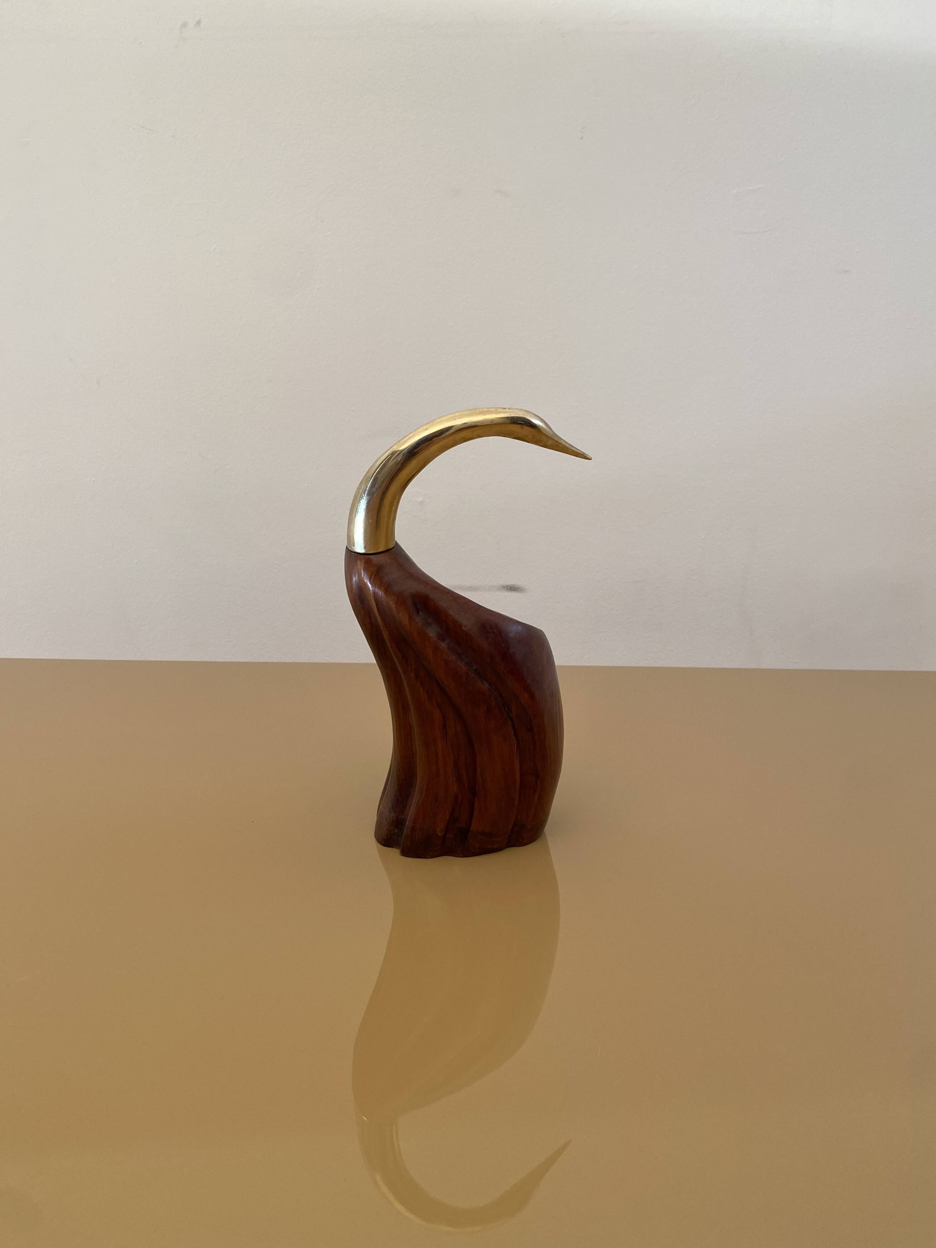 De Stijl Firenze Bottle Holder Wood Metal Brass Bird Sculpture 1970s