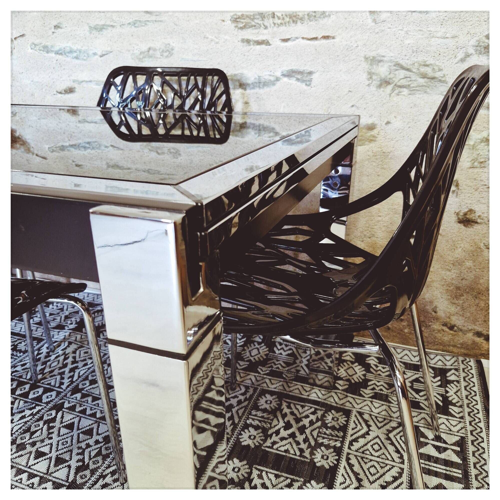 Smoked glass table with chromed metal legs La Metal ARREDO - Milano