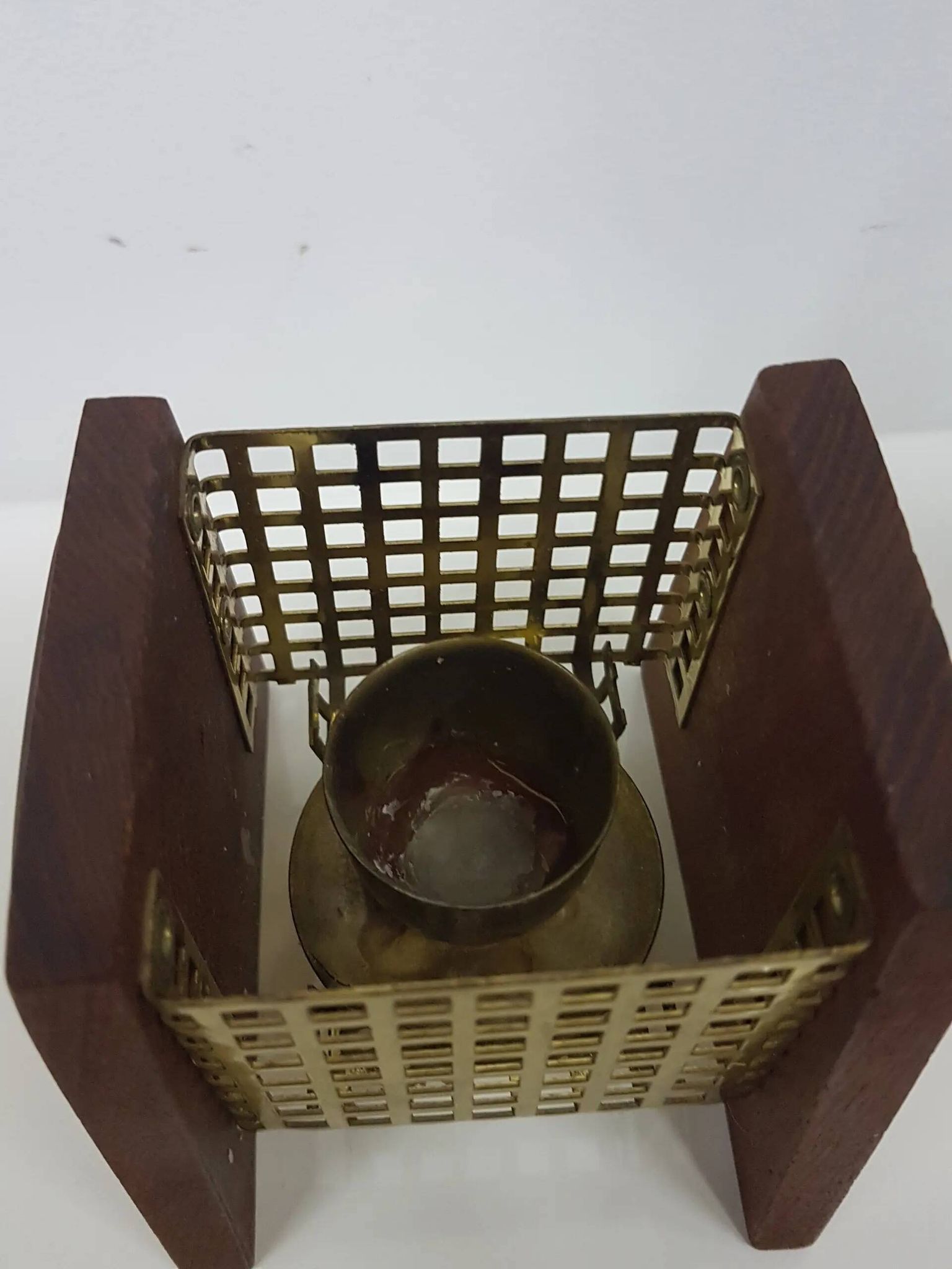 Candle holder, brown teak, clear glass, Denmark, 1960s.