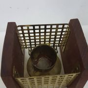 Candle holder, brown teak, clear glass, Denmark, 1960s.