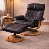 Vintage Armchair with Matching Stool — Imitation Leather — 1900s/2000s