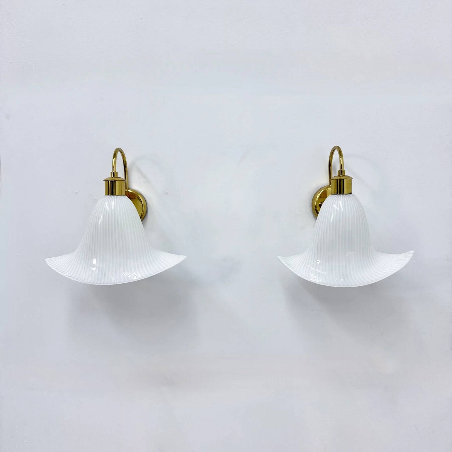 Murano glass Italian pair of sconces striped glass, 1970s