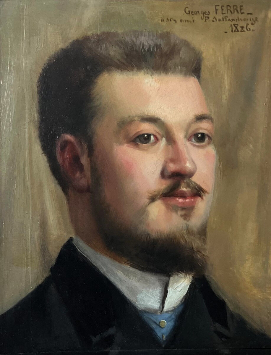 Georges Ferré (1853-1924) Portrait d'un ami, 1886, huile sur panneau, signé