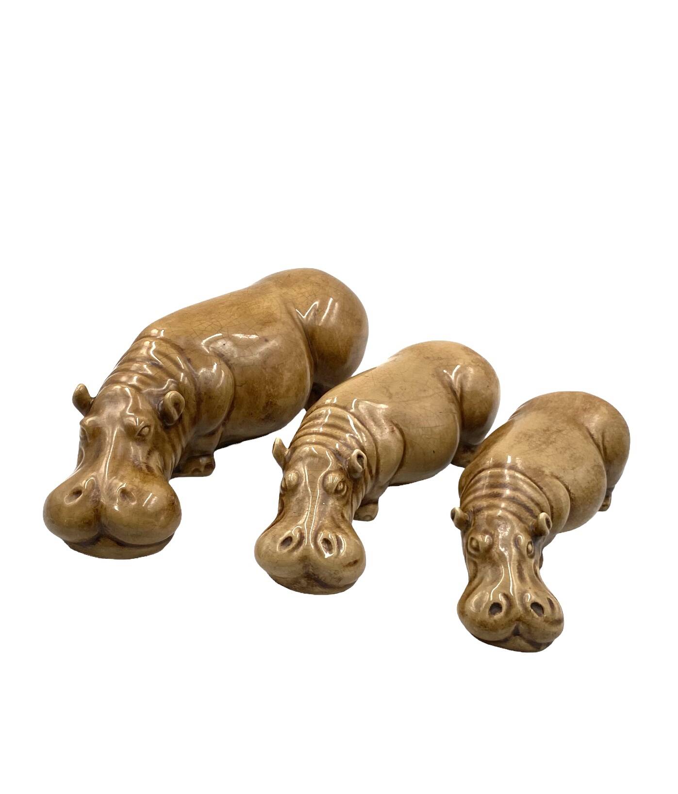 Mid-century Set of 3 ceramic hippos, Zaccagnini Italy 1950s