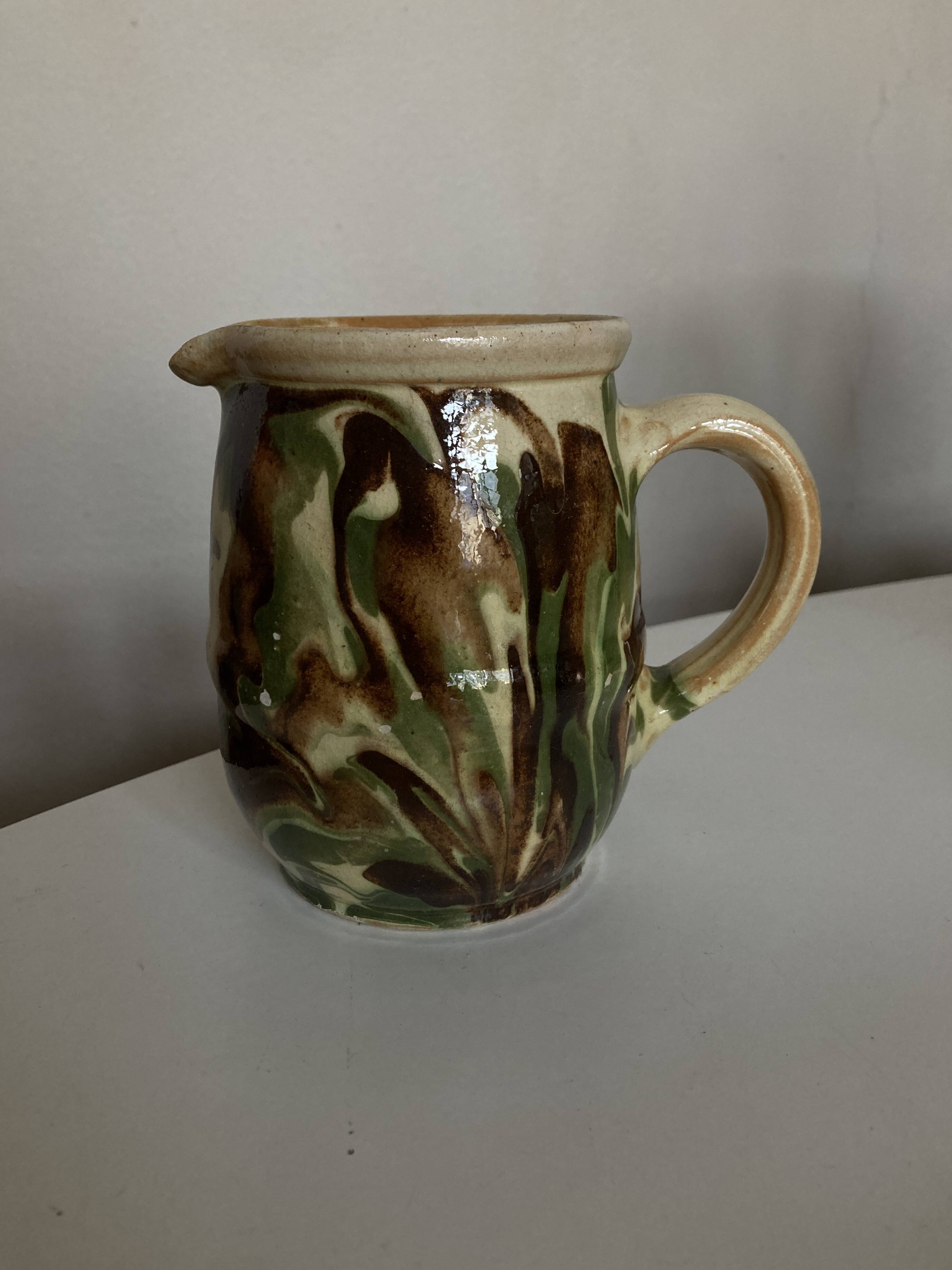 Glazed earthenware jug mixed clays Provence 1960