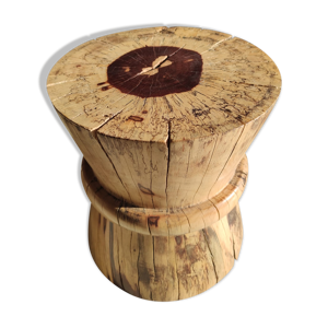 Bout de canapé tabouret ou table d'appoint en tamarin massif (monoxyle) en forme de bobine (foncé)