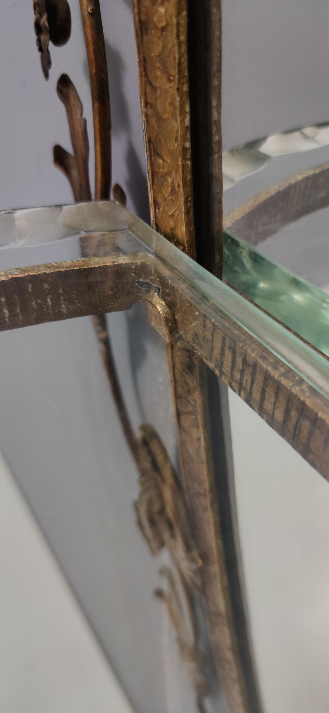 Entryway Mirror and Brass Console Table by Pierluigi Colli with Glass Top