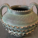 Terracotta vase with ceramic bronze green patina vase