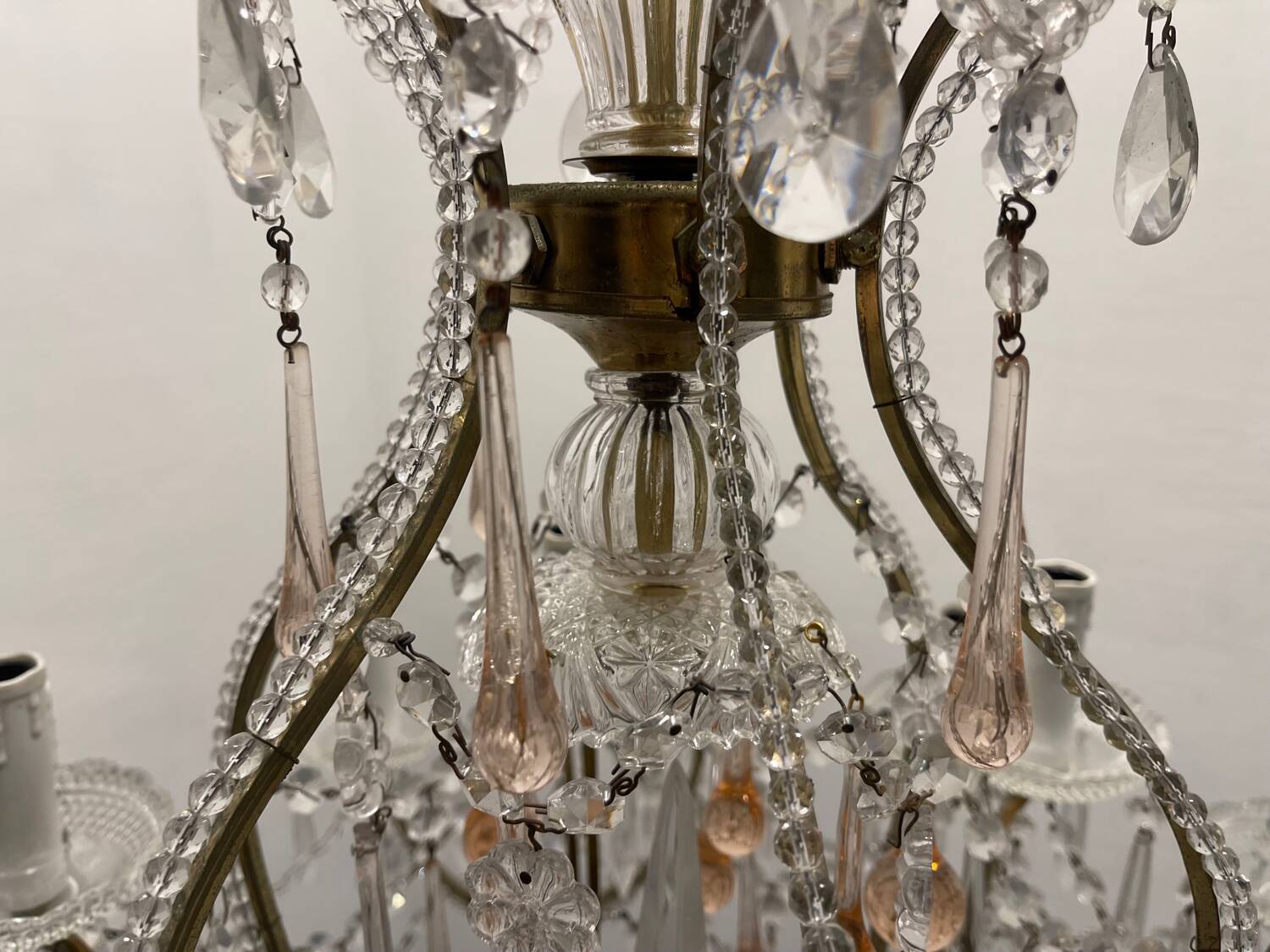 Large Crystal Beaded Pink Murano Glass Chandelier