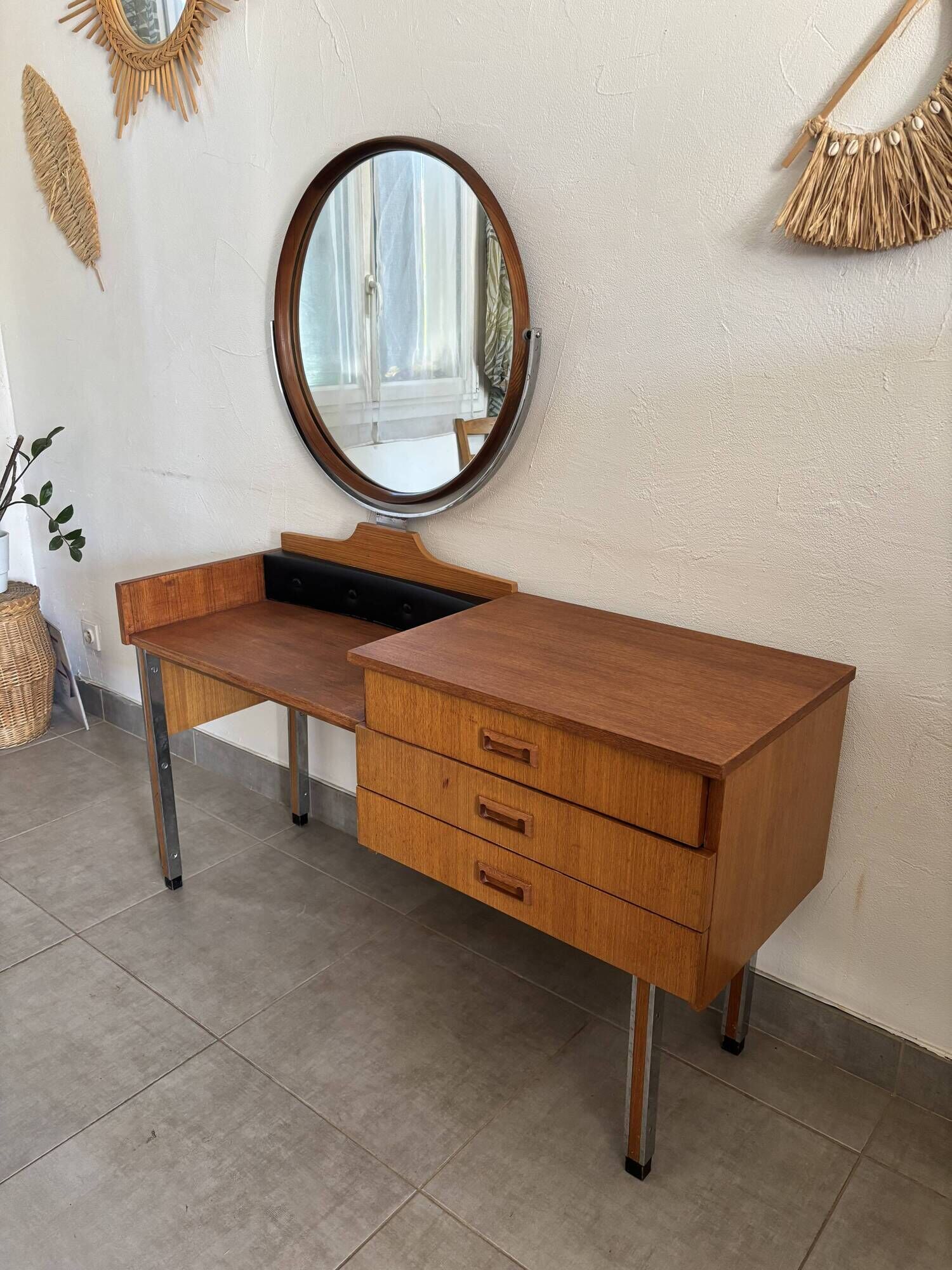 Coiffeuse scandinave vintage en teck, années 60
