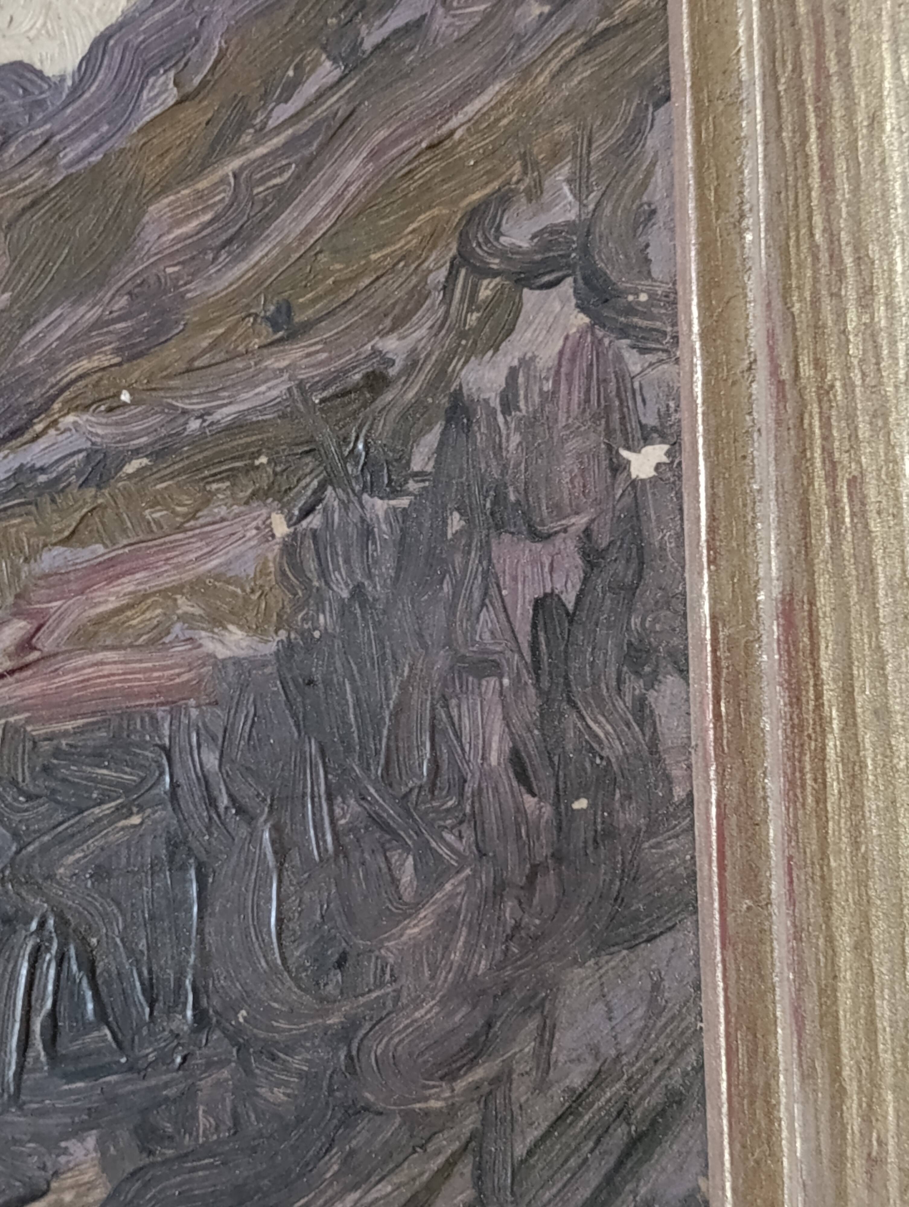 French vintage original oil painting on board, unsigned coastal mountain la