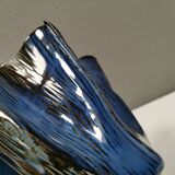 Very special vase in “folded” bluish glazed clay.