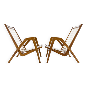 Pair of 1970s Jan Vaněk Oak Armchairs, Czechoslovakia