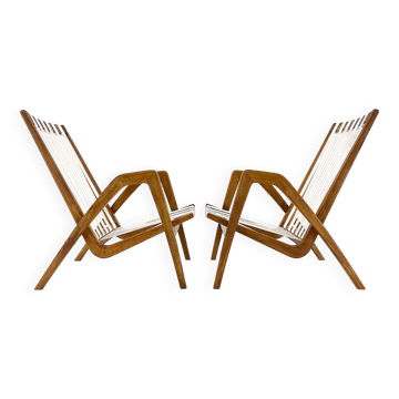 Pair of 1970s Jan Vaněk Oak Armchairs, Czechoslovakia