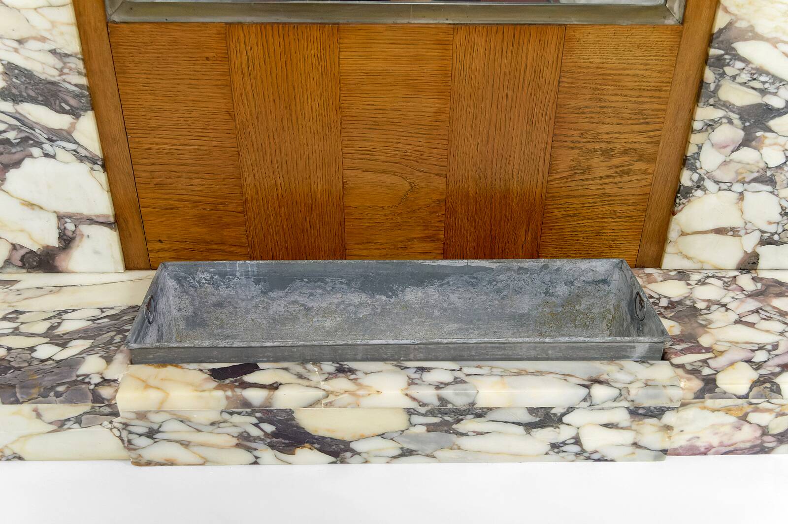 Large Art Deco wardrobe in oak, marble and mahogany, circa 1925