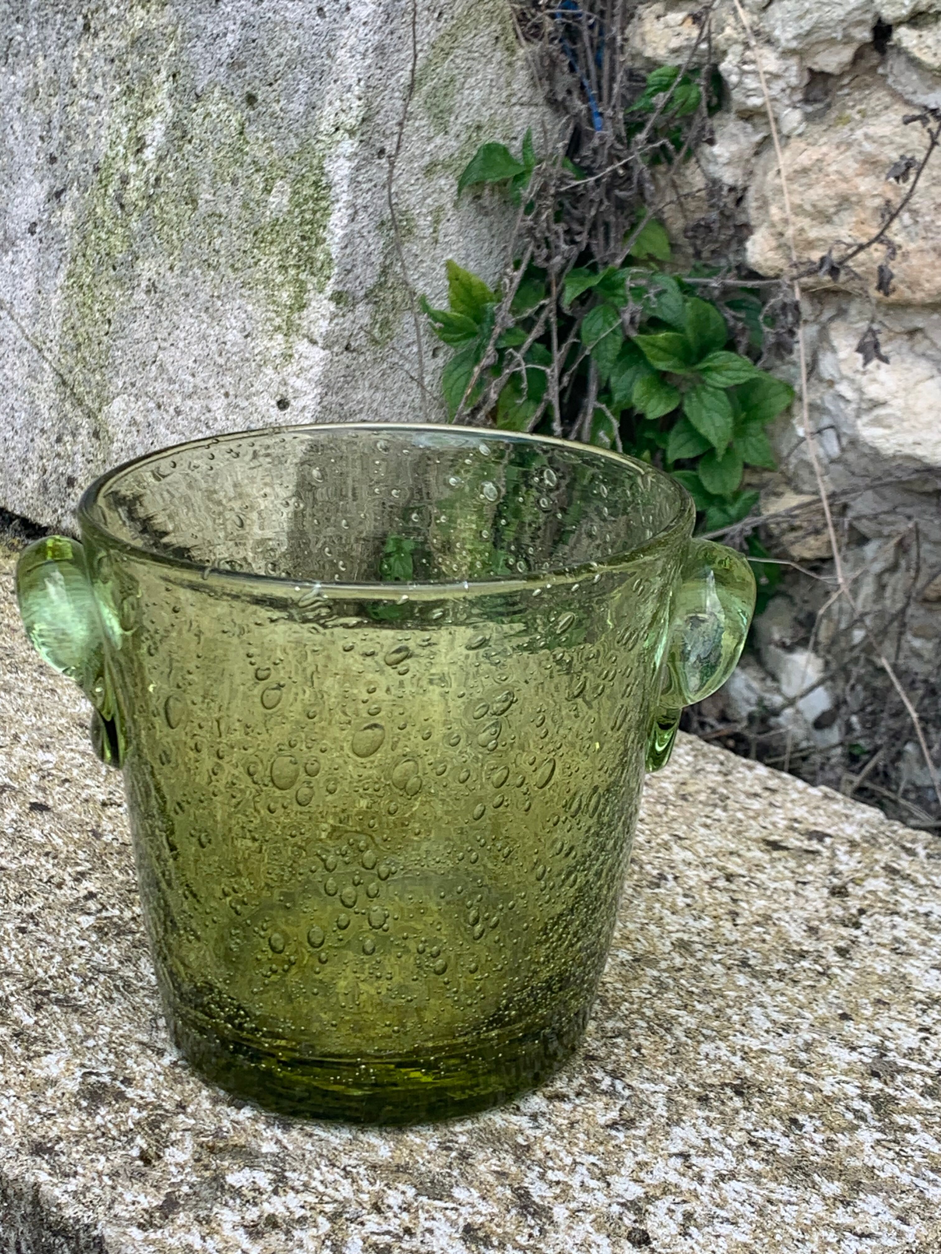 Blown glass ice bucket signed Biot Collector