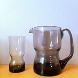 Service en verre fumé, verre et carafe 1970