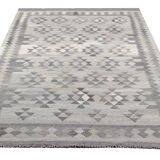 Handmade Afghan Kilim Rug, Grey Wool Geometric Flatweave Carpet 239x175cm