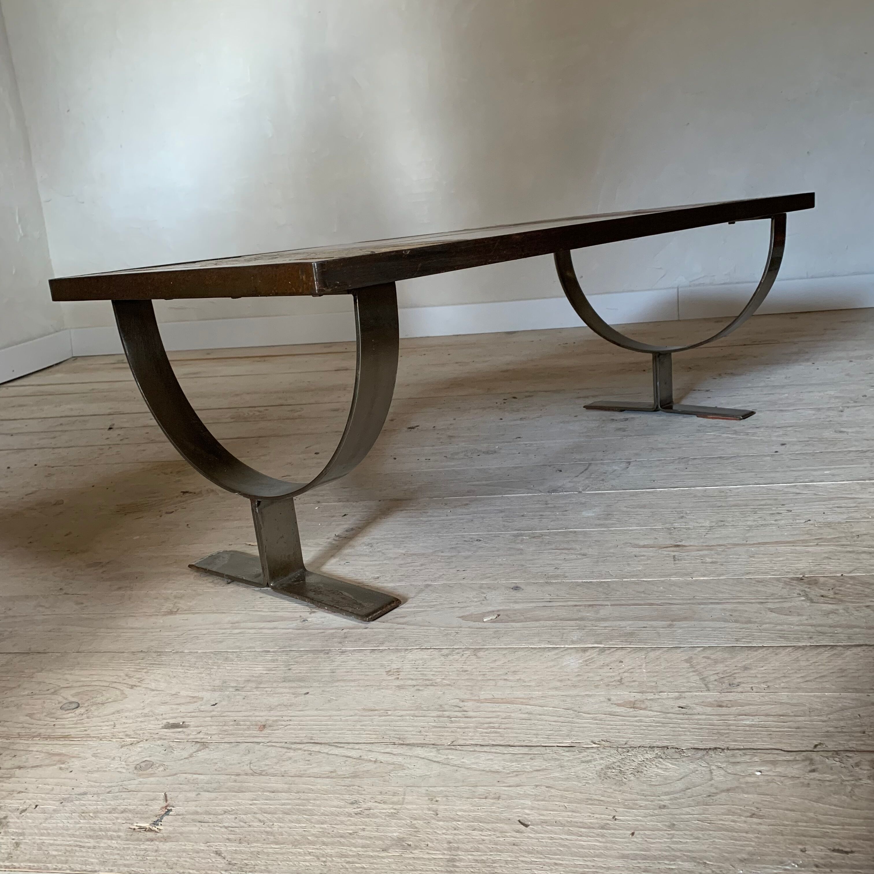 Ceramic coffee table and brushed steel by Jean Gregorieff