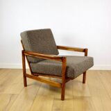 Wooden armchair designed by Z. Baczyk brown vintage chocolate brown boucle lamb