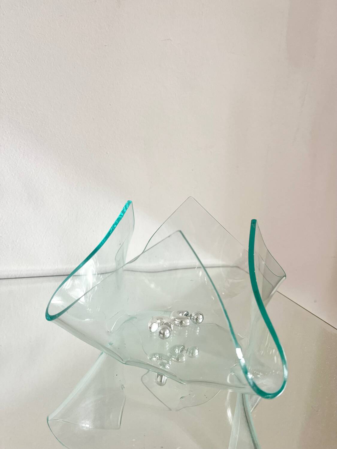 1970s glass trinket tray shaped like a handkerchief