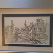 5 lithographies de Bruges, encadrées