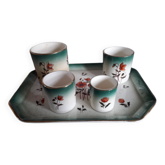Vintage tray and its 4 pots from the Fives Lille faience factory