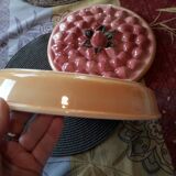 Glazed ceramic dessert plate with strawberry design.