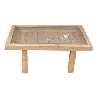Table basse palette en bois massif plateau transparent