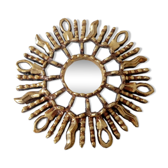Golden wood sun mirror