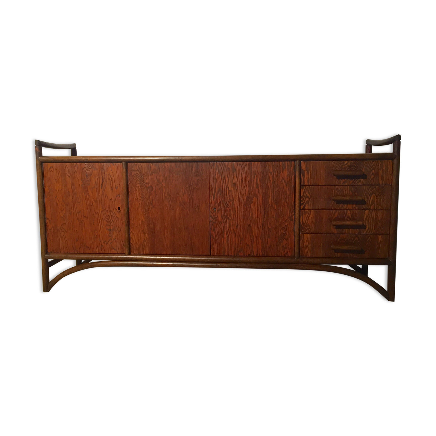 Brushed oak and bamboo sideboard 1970