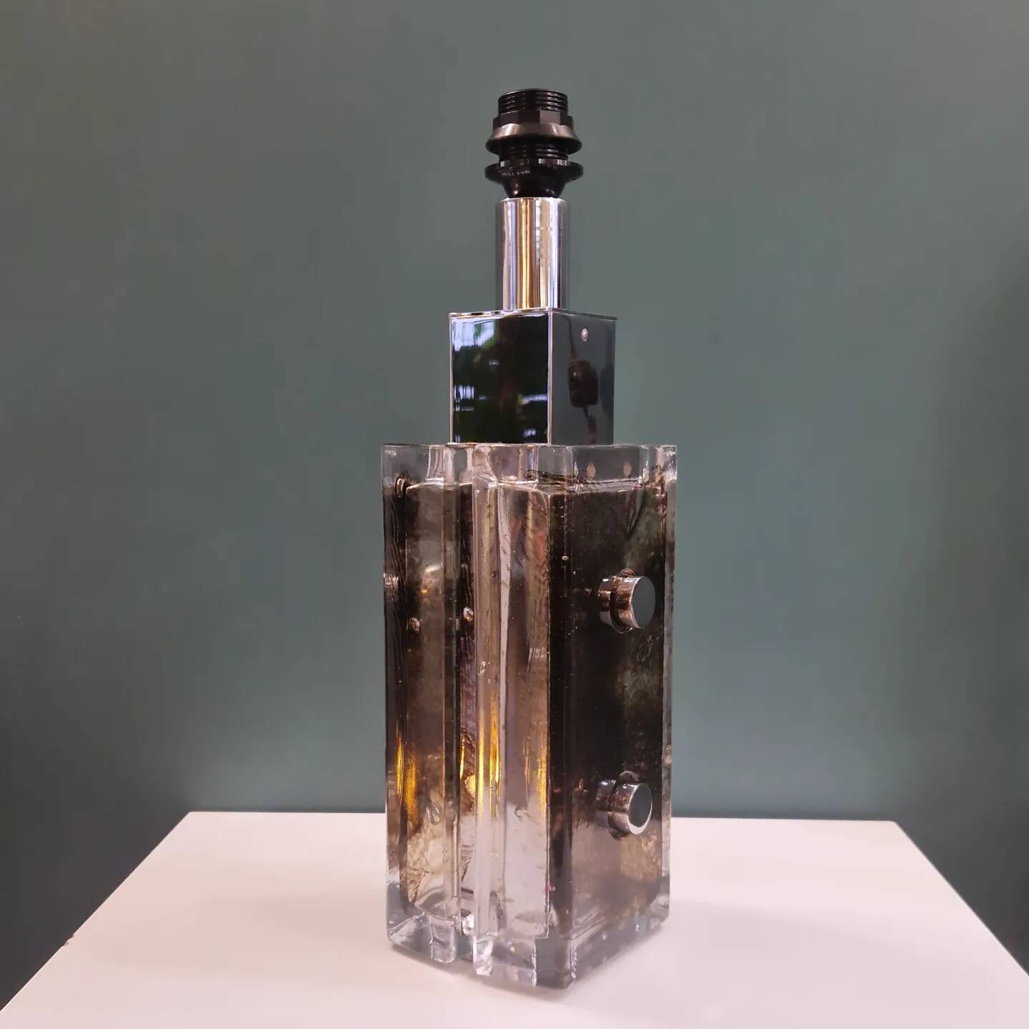 Large table lamp base in Murano glass and chromed metal from the 70s