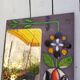 Miroir pierre de lave, fleurs émaillées, années 60-70