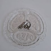 Art Deco Pressed Glass Divided Serving Dish with Alpaca Handle, 1930