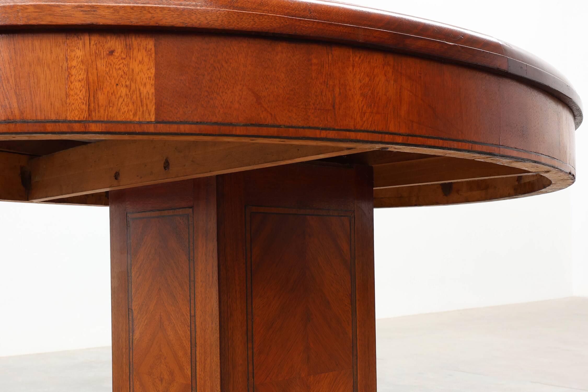Oval Art Deco Side Table in Walnut with Marble Top by De Coene, Belgium