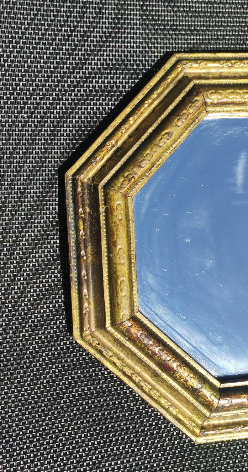 Octagonal Tuscan Wall Mirror. Art Deco. Iridescent wood/brass frame.
