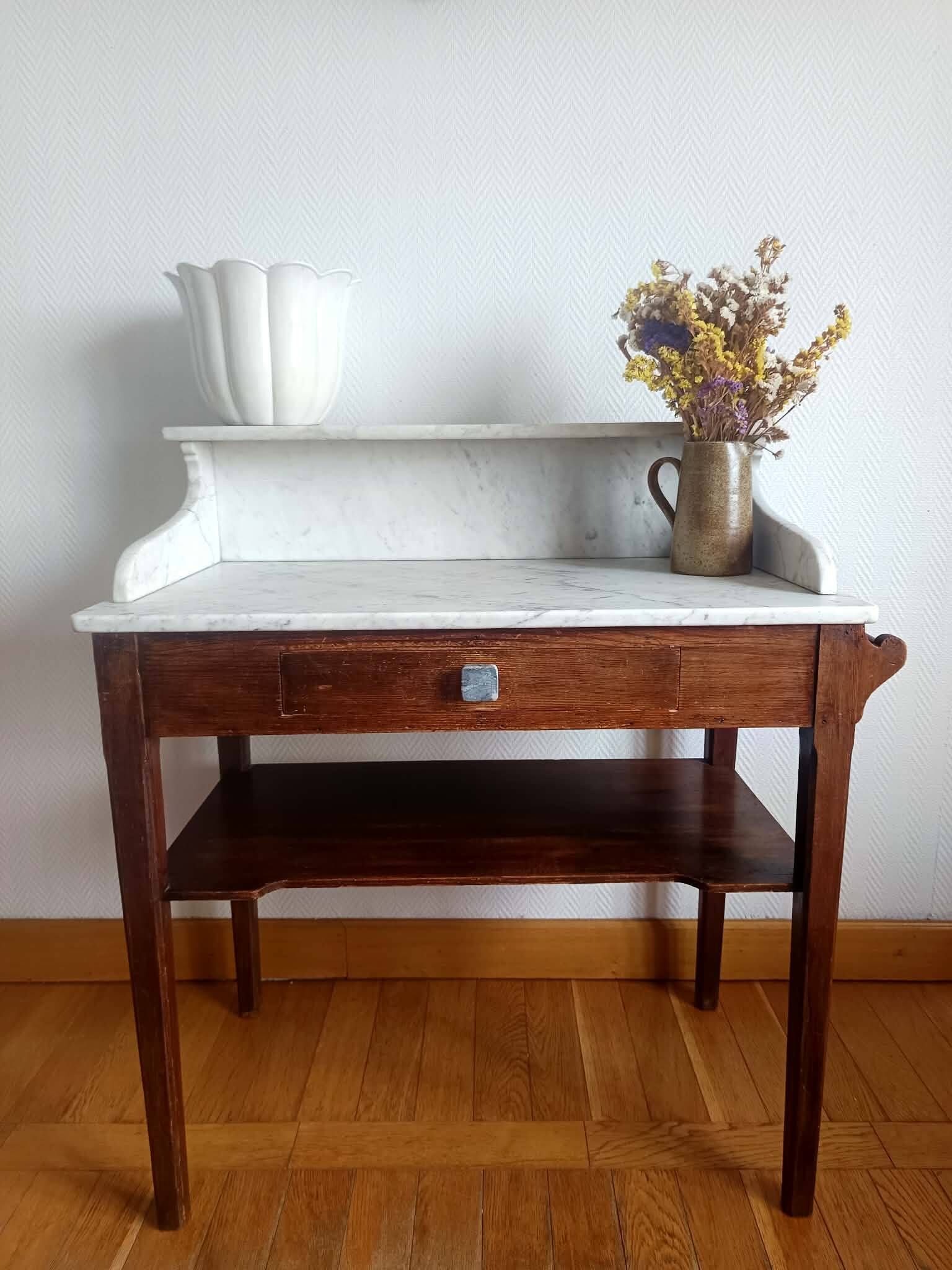 Coiffeuse maison de campagne bois et marbre