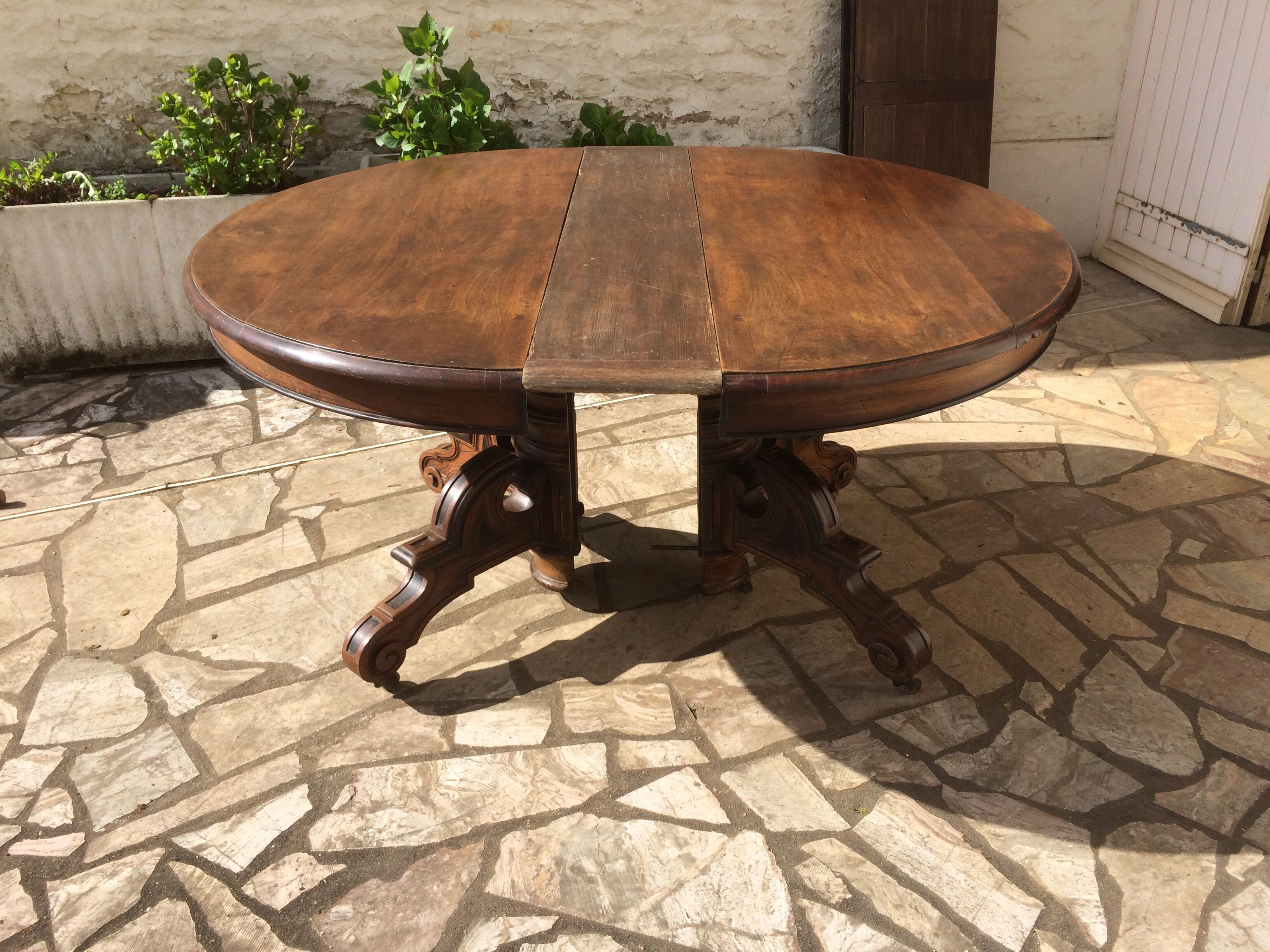 Oval table with walnut extensions Napoleon III era