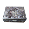 Boite ancienne Asie en bronze argenté motif relief Dragon