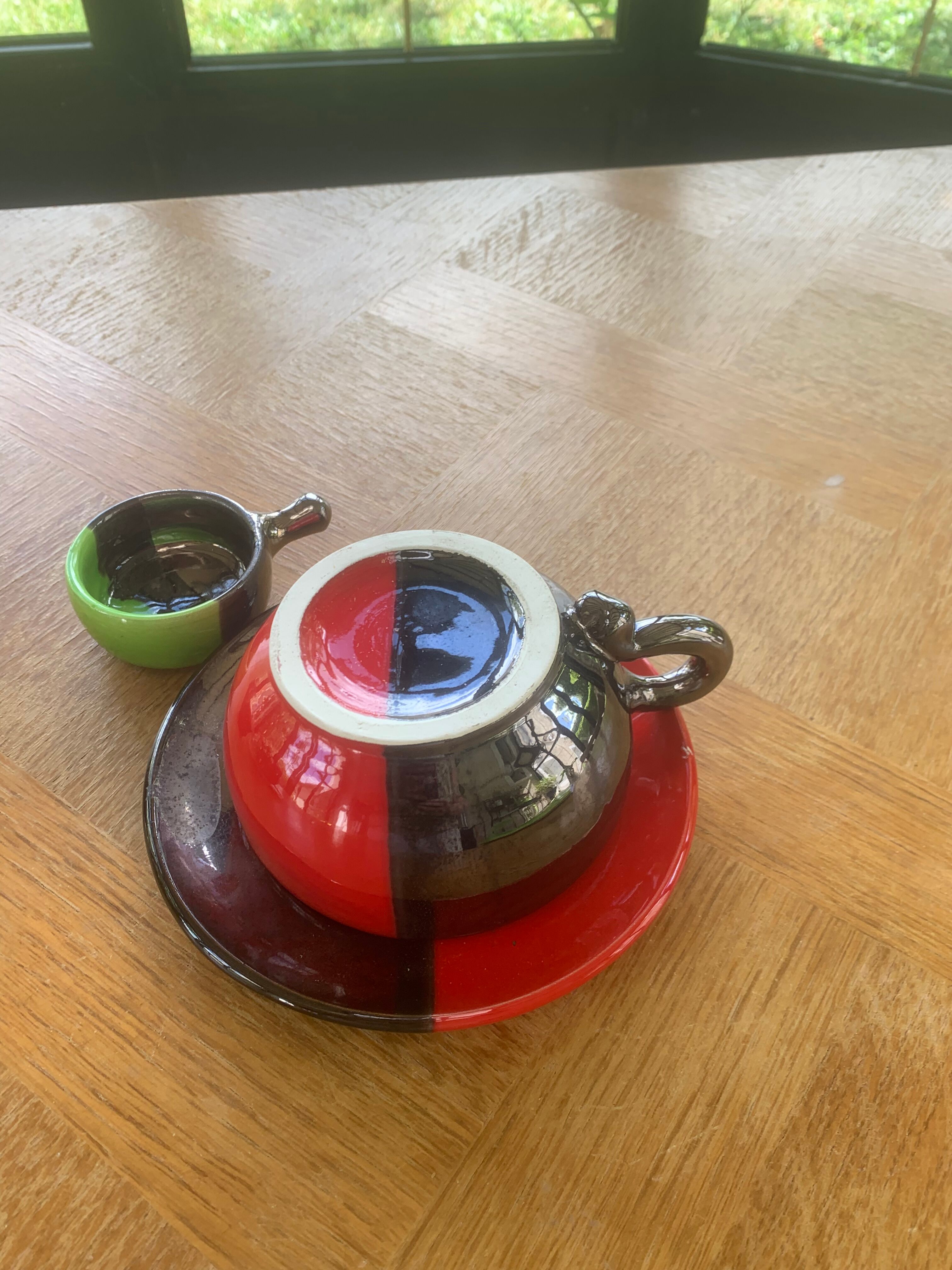 Breakfast service, two-tone glazed ceramic, vintage 1950