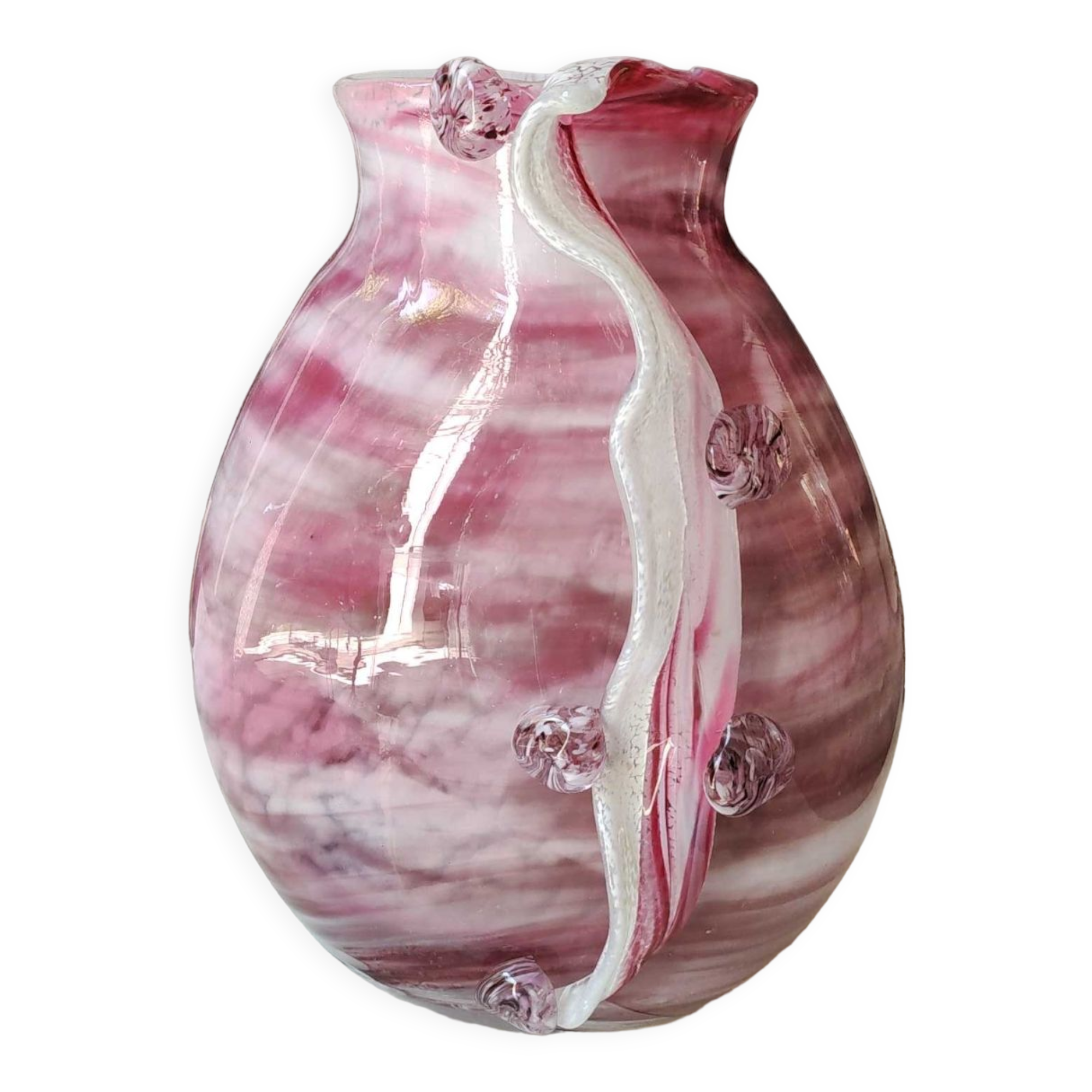 Stylish and refined vase, in marbled blown Art glass, Murano style