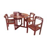 Table en bois d'iroko et ses 4 fauteuils