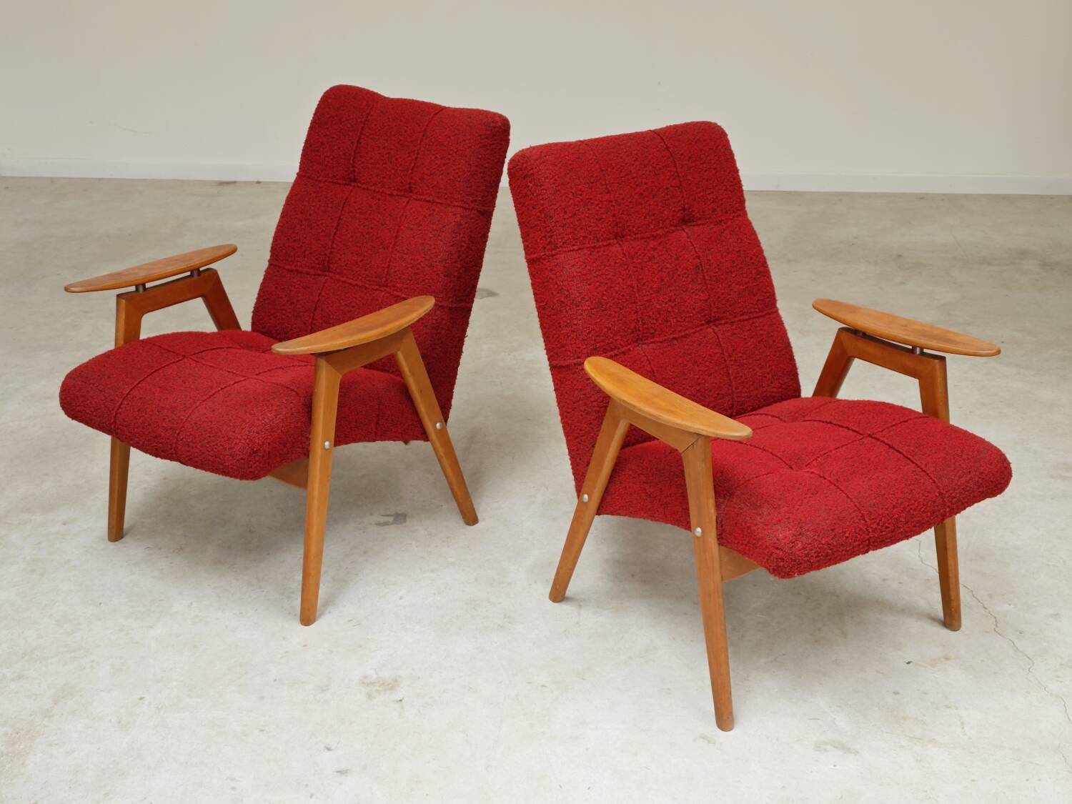 Pair of red armchairs by Jaroslav Smidek for Ton (Thonet) 60s