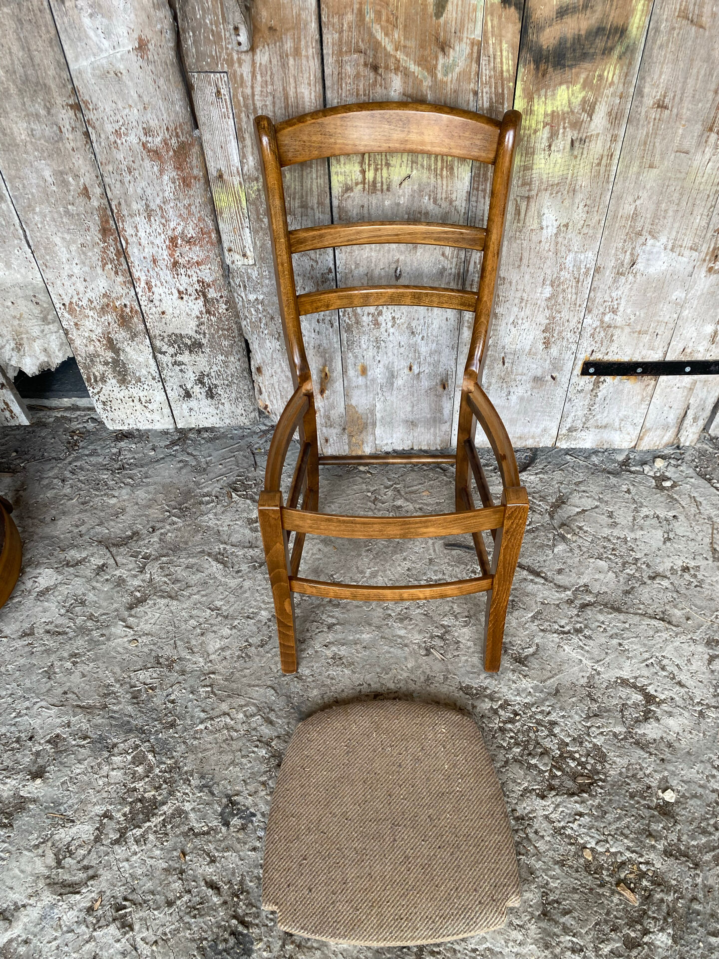 Set of 3 Antique BAUMANN Chairs Wood + Vintage Fabric Cushion Seat